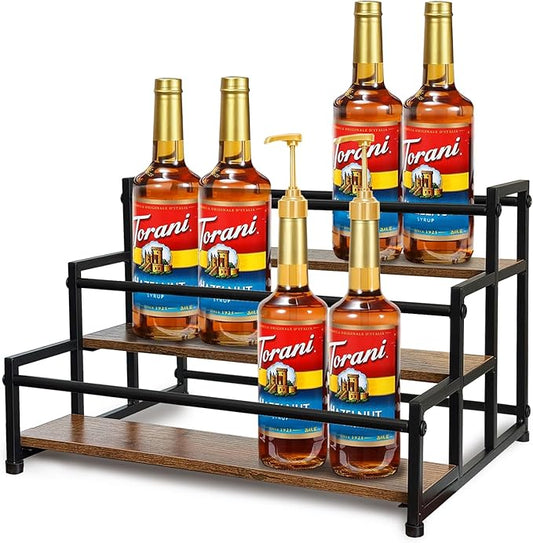 Klxuyuo 3-Tier Coffee Syrup Rack for 15 Bottles (750ml) ?밪turdy Coffee Syrup Organizer for Bar, Kitchen, Caf챕, Office