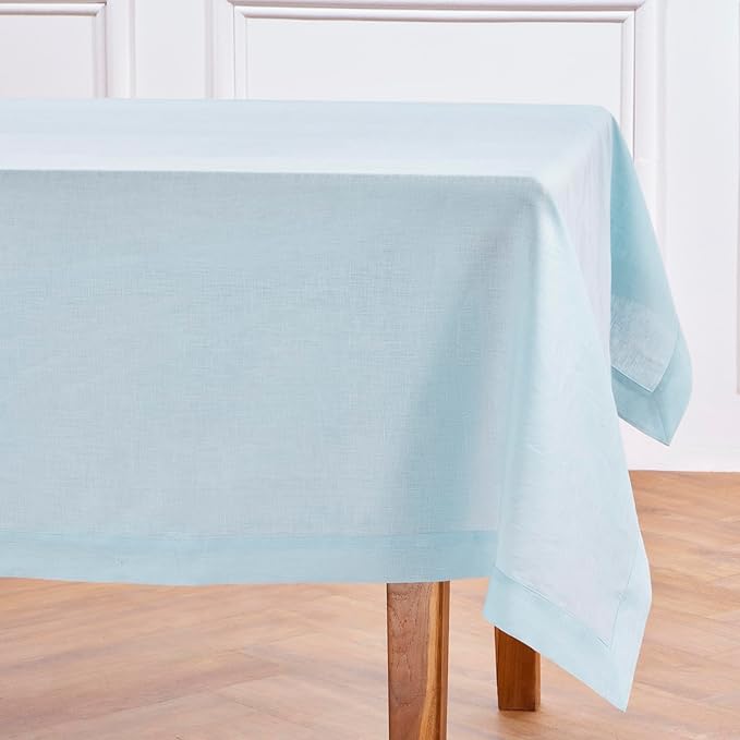 Solino Home Linen Tablecloth 60 x 90 Inch - 100% Pure Linen Ice Water Table Cloth for Rectangle Tables - Fete, Machine Washable Tablecloth for Spring, Easter