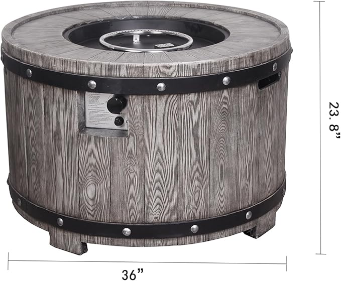 Afterglow Outdoor 36" Round TerraFdab Propane Fire Pit Table for Outside Patio Backyard Garden, Firepit Table with Weather Cover and Lava Rocks(Gas Tank not Included)竊?0000 BTU, Wood Look(Grey)