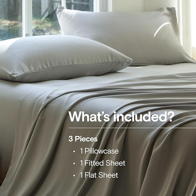 DOZ Sheet Set, 100% Viscose derived from Bamboo, Organically Grown, Buttery Soft, Cooling Sheets, High GSM, Deep Pockets - 3 Piece - 1 Pillowcase 1 Fitted Sheet 1 Top Sheet (Dove, Twin)