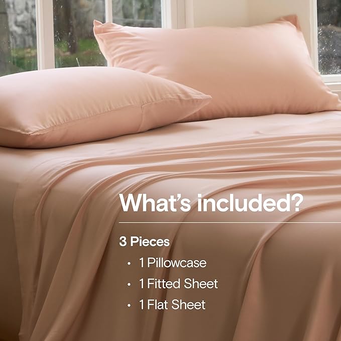 DOZ Sheet Set, 100% Viscose derived from Bamboo, Organically Grown, Buttery Soft, Cooling Sheets, High GSM, Deep Pockets - 3 Piece - 1 Pillowcase 1 Fitted 1 Top Sheet (Blush, Twin XL)