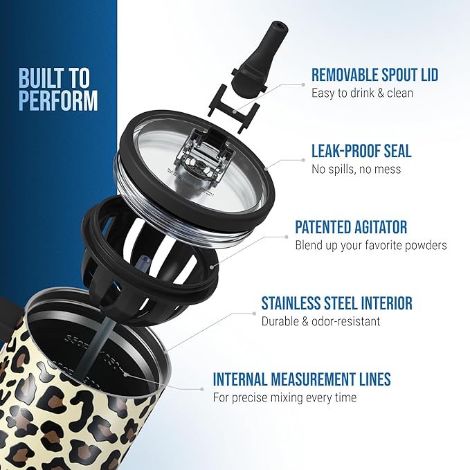Ice Shaker 40 oz Tumbler with Handle and Straw | 40oz Leopard | Cold for 30+ Hours | 2-in-1 Tumbler Shaker Bottle | Odor-Free 40 ounce Bottle for Water, Protein Shakes, Smoothies, Cocktails