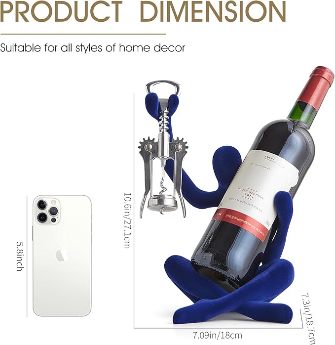 XINXUAN Abstract Wine Bottle Holder Home Decor, Resin Hollow-Out Design Decorative Wine Rack (Flocking - Blue)