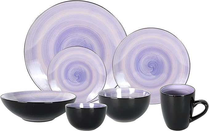 Stoneware Sonoma Dinnerware Set, Black + Speckled Spin Wash (56pc Set, Mix Cobalt, Mocha, Rose, Spice)