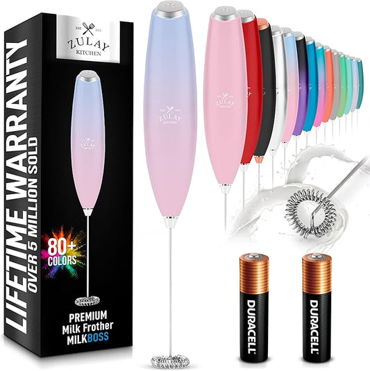 Zulay Kitchen Handheld Milk Frother with Duracell AA Batteries ??Ultra Fast Electric Mixer & Foam Maker, Easy-Clean Drink Mixer for Coffee & More - Lavender