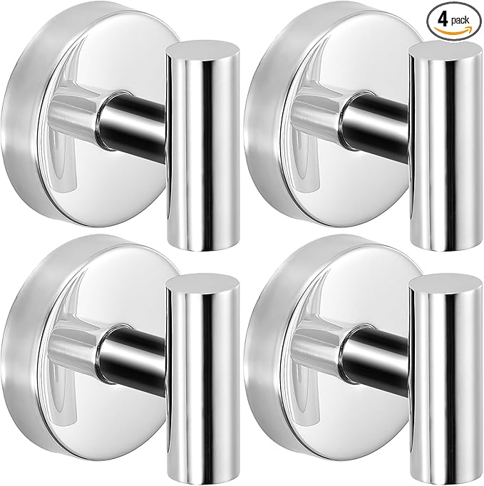 Suction Cup Hooks for Shower - Bathroom Reusable Hooks for Towels, Robes & Loofah - No-Drill Mounting on Kitchen,Walls,Metal,Glass,Mirrors,Tile & Smooth Non-Porous Surfaces (4, Chrome Polished)
