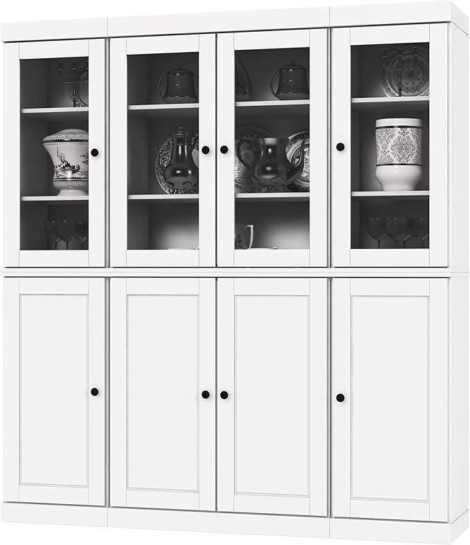 Palace Imports 100% Solid Wood Kitchen Pantry Hutch, White, 65" w x 71.5" h x 15.5" d, Renewable Eco-Friendly Wood, Made in Brazil