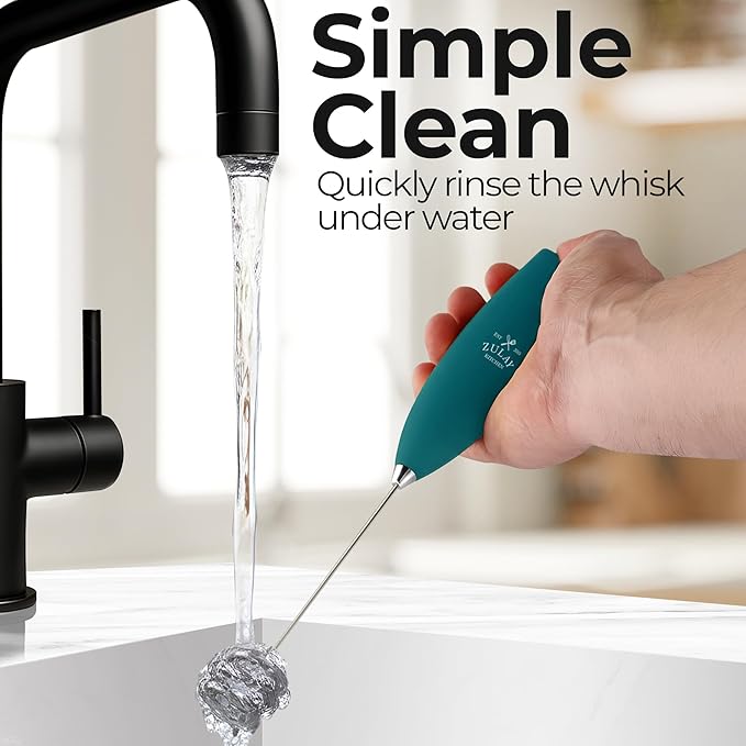 Zulay Kitchen Patented Tornado Triple Whisk Milk Frother with 4 Duracell Batteries ??Handheld Foam Maker for Coffee, Lattes, Matcha & Hot Chocolate ??Rich, Creamy Froth in Seconds