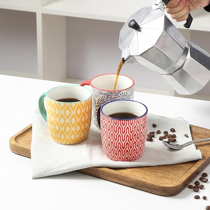 Selamica 10 OZ Coffee Mugs Set of 4, Small Coffee Cups Ceramic with Handle, Coffee Mug for Cappuccino Latte Cocoa Milk Tea, Dishwasher Microwave Safe, Assorted Colors