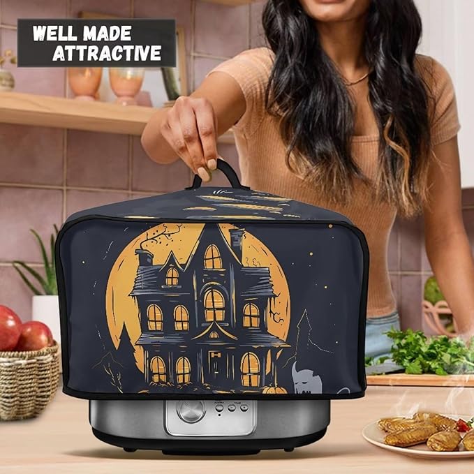 Halloween Decor Slow Cooker Dust Cover 6+ Quart Appliance Covers Water Proof Oval Stain Resistant with Pocket and Handles