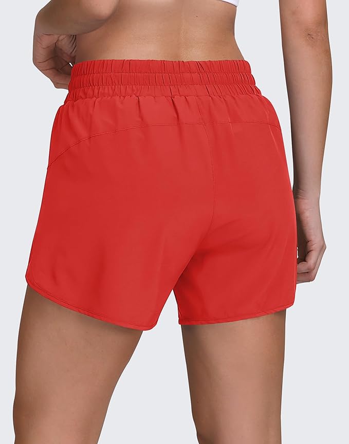 Women's 5" Running Shorts Quick Dry Sporty Athletic Gym Workout Shorts with Zipper Pockets Liner