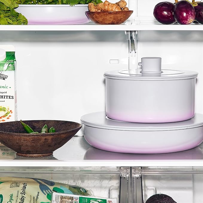 Ombr챕 Titanium Ceramic Cookware Set Non Toxic ??8 Pcs Non Stick Pots and Pans Set with Removable Handles, Magnetic Lid & Wooden Spatula for Cooking ??Oven & Dishwasher Safe (Lavender)