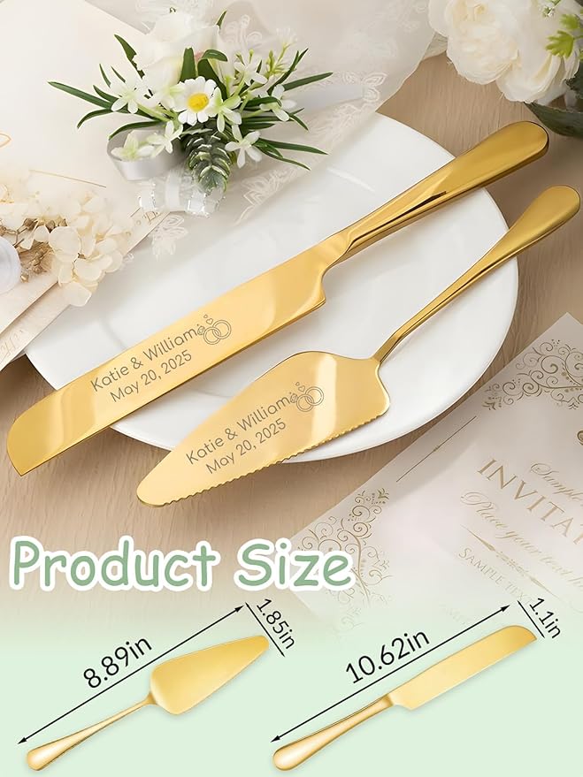 HJX Personalized Cake Knife and Server Set for Wedding - Engraved Stainless Steel Cake Cutting Set, Custom Elegant Cake Cutter Gift for Anniversary Birthday (01-Foundation)
