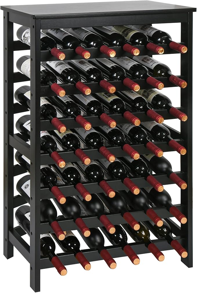 VASMIA 42 Bottles Bamboo Wine Rack,7-Tier Wine Rack Freestanding Floor with Table Top, Wine Storage Shelf for Kitchen Dining Room Bar,Black