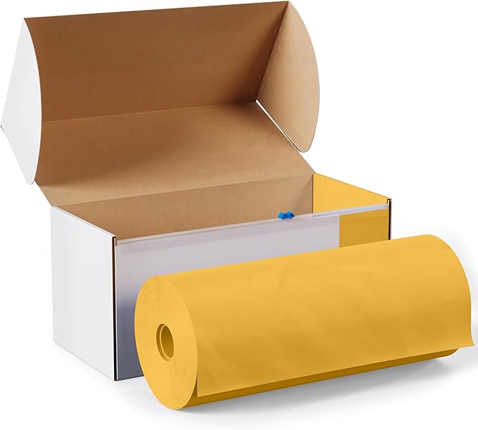 Party Solids 54 Inch X 300 Feet Yellow Plastic Table Cover Roll in A Cut - to - Size Box with Convenient Slide Cutter. Cuts Up to 36 Rectangle 8 Feet Plastic Disposable Tablecloths