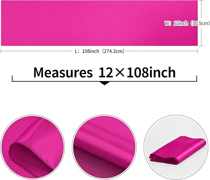 10-Pack Hot Pink Satin Table Runner 12 x 108 Inch Long Fuchsia Bright and Smooth Silk Fabric Table Runner for Wedding Banquet Birthday Party Decoration