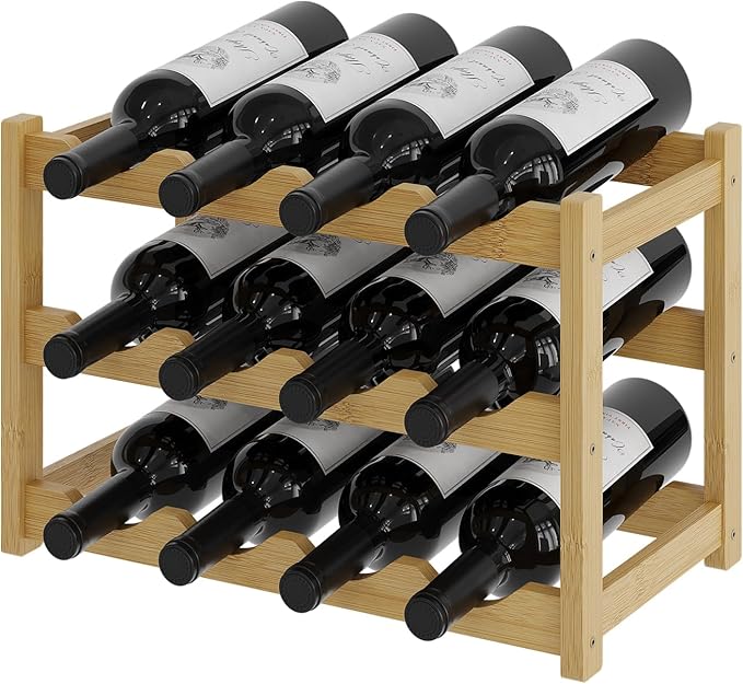 Wine Rack竊똁amboo Wine Storage Cabinet Shelf竊똂ountertop Wine Shelf- Freestanding Wine Holder for Kitchen & Pantry (Natural, 3-Tier)