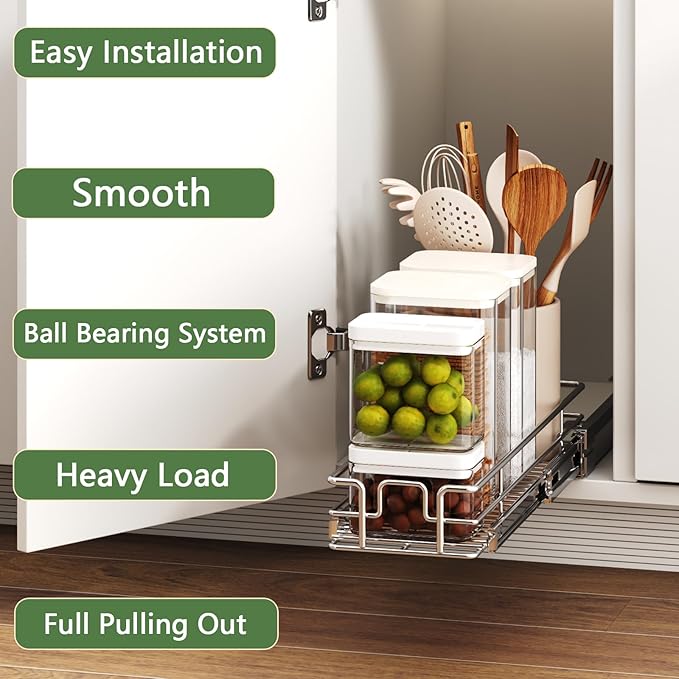 Pull Out Cabinet Organizer 5쩍" W x 21쩍" D, Heavy Duty Cabinet Pull Out Shelves, Slide Out Drawers Organization for Kitchen Cabinets Bathroom
