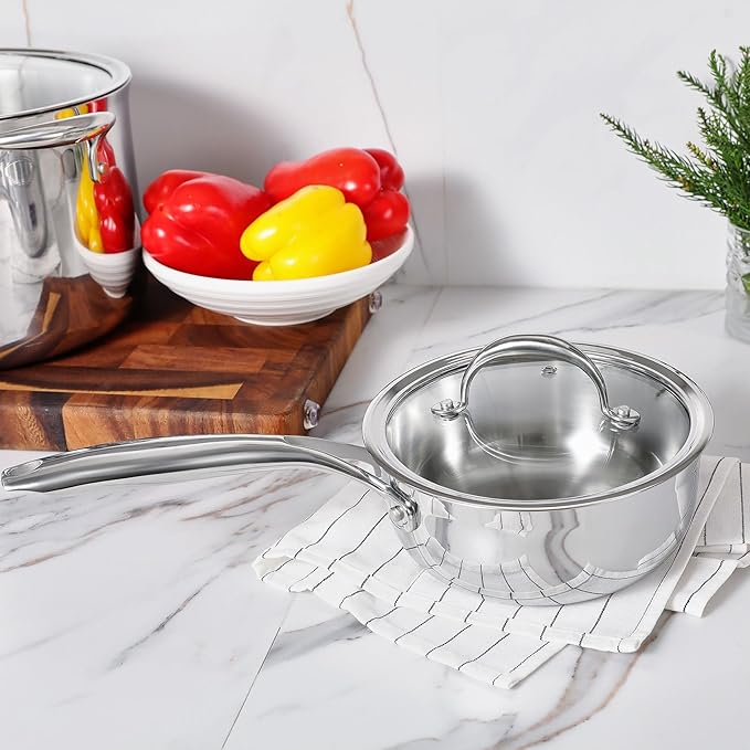 KEAWELL K3 Premium 1.5-Quart Tri-Ply Stainless Steel Saucepan with Lid, Induction & Oven Safe up to 600째F, Even Heating, Professional Cookware for All Stovetops (1.5-Qt)