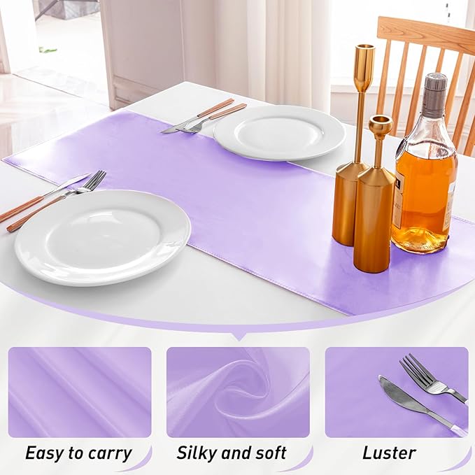 JEVIX 20 Pack Satin Table Runner 12 X 108 Inch Silk Table Runner for Party,Wedding, Birthday, Banquets,Decoration(Lavender)