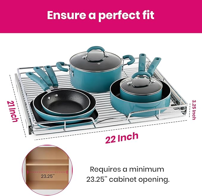 HOLDN??STORAGE Pull Out Cabinet Organizer, Heavy Duty Caddy w/Lifetime Limited Warranty -22?쓂 x 21?쒭 - Requires At Least 23-1/4??Cabinet Opening, Steel Metal Cabinet Drawers Slide Out, Chrome