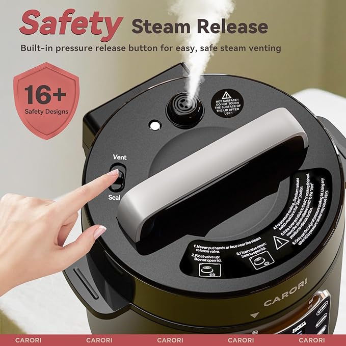 9-in-1 Electric Pressure Cooker 6 Qt, Stainless Steel Inner Pot, Programmable 12 Multi-Function Cooker with Safe Vent Design, Rice Cook, Slow Cook, Saut챕, Warmer & Sterilizer, Black