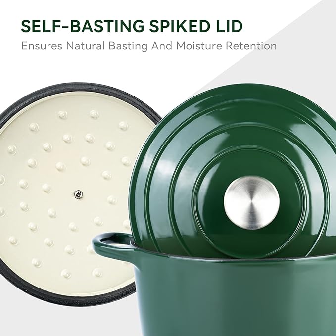 Miereirl 6 Quart Enameled Dutch Oven Pot with Lid, Cast Iron Dutch Oven with Dual Handles for Bread Baking, Cooking, Non-stick Enamel Coated Cookware (Green)
