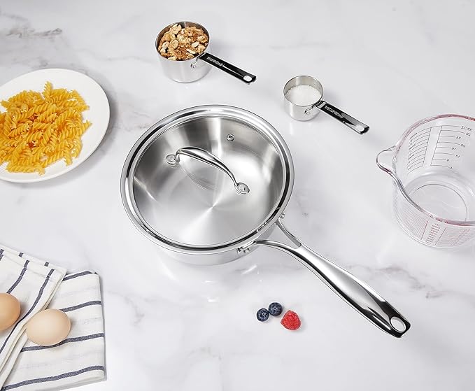 KEAWELL K3 Premium 2-Quart Tri-Ply Stainless Steel Saucepan with Lid, Induction & Oven Safe up to 600째F, Even Heating, Professional Cookware for All Stovetops (2-Qt)