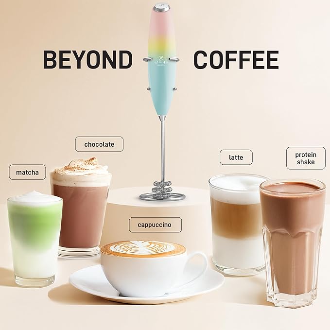 Zulay Kitchen Patented Tornado Triple Whisk Milk Frother with 4 Duracell Batteries ??Handheld Foam Maker for Coffee, Lattes, Matcha & Hot Chocolate ??Rich, Creamy Froth in Seconds