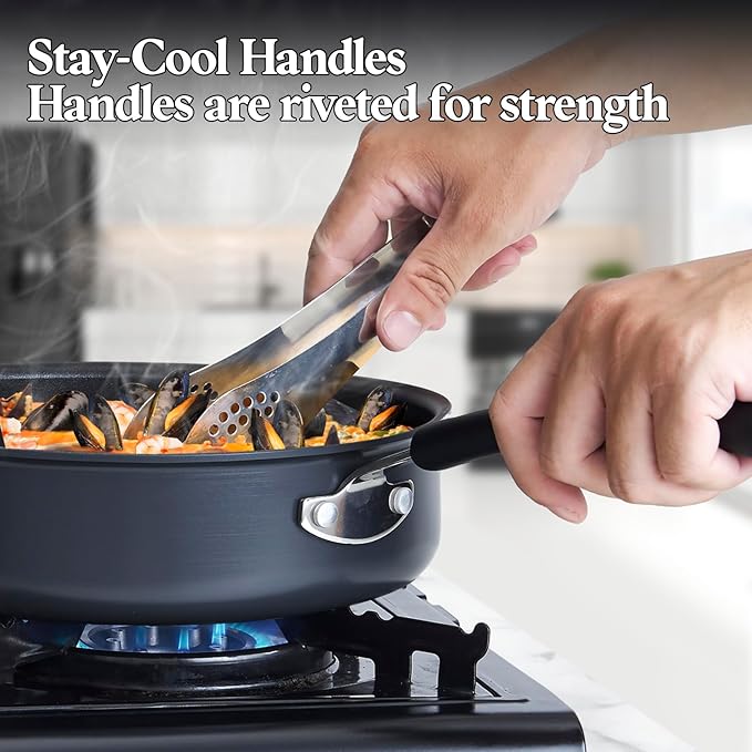 Cook N Home Professional Hard Anodized Nonstick Saute Fry Pan (8"/9.5") 2 Piece Cookware Sets, Black