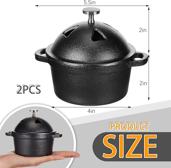 2 Pcs Garlic Roaster Baker Cast Iron Dutch Oven Pre-seasoned Cast Iron Pot 8 oz Mini Cocotte with Lid and Handle Small Black Potato Garlic Baker for Oven BBQ Grill Kitchen Outdoor