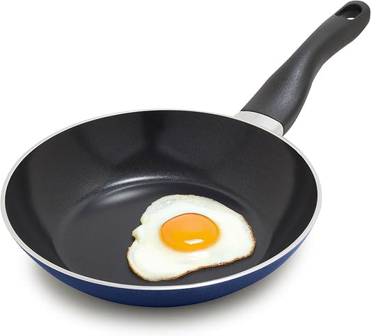 Deco 8??Nonstick Frying Pan Skillet, Made in Italy, Diamond Ceramic PFAS-Free, Dishwasher & Metal Utensil Safe, Durable Gloss Enamel Finish, Stay-Cool Handle, High Walls-Extra Room, Blue