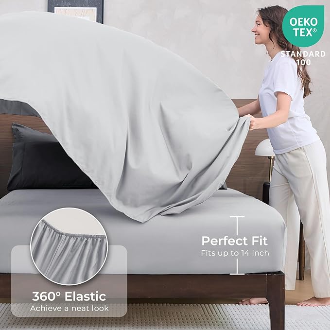 HEVUMYI Twin-XL Comforter Set - 5-Piece All Season Bed in a Bag Twin-XL, Ultra Soft Bedding Set with Comforter, Flat Sheet, Fitted Sheet, Pillowcases, Pillow Shams, Dark Grey & Light Grey