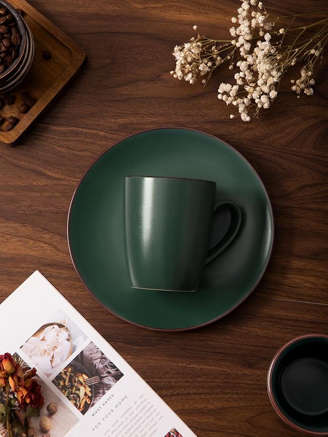 famiware Venus Coffee Mugs for 4, 12 oz Mug Set, Dringking Cup with Handle for Coffee, Tea, Cocoa, Milk, Dark Green