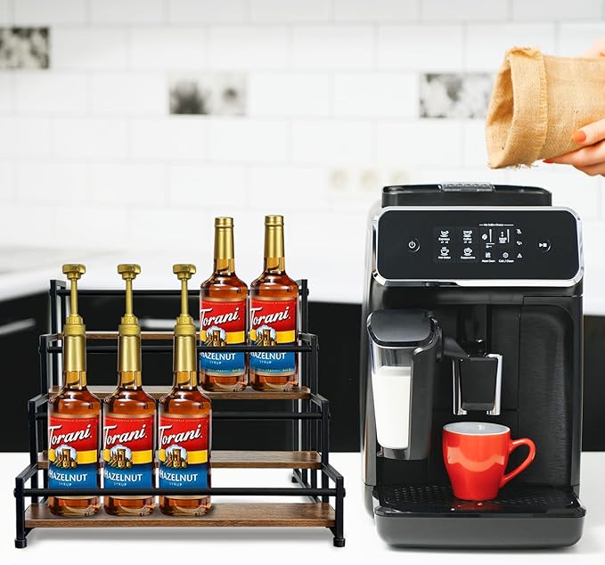 Klxuyuo 4-Tier Coffee Syrup Rack for 20 Bottles (750ml)?밪turdy Coffee Syrup Organizer Holder for Kitchen, Caf챕, Office