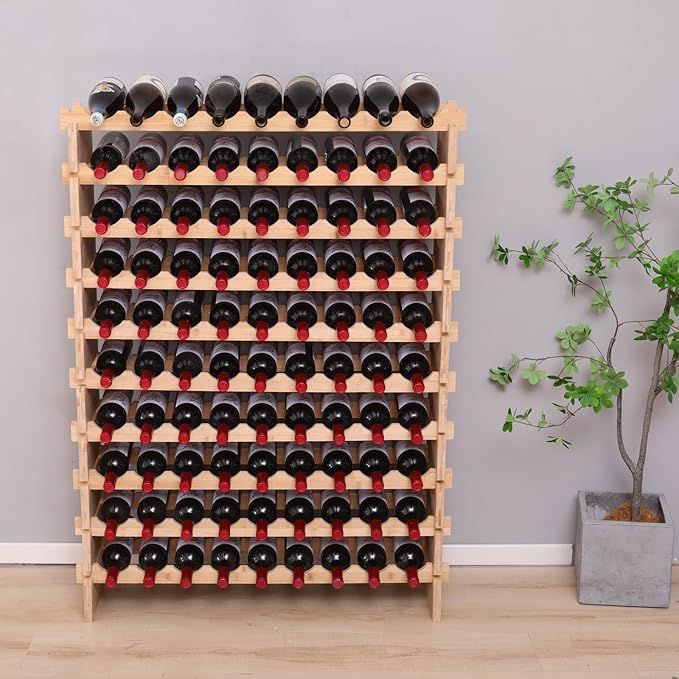 Wine Rack Bamboo Wood Stackable Storage Freestanding Wooden Wine Rack Wine Cooler 72 Bottle and 90 Bottle (90 Bottle)