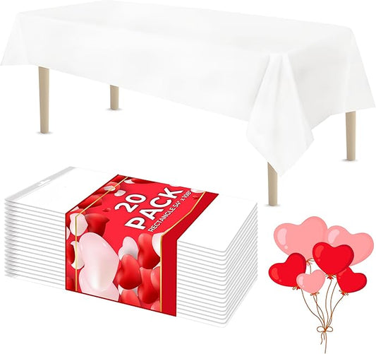 LEMON + Co. White Rectangle Table Cover Disposable Plastic Tablecloth 54 Inch. x 108 Inch. Premium Decorative Rectangle Table Cover 20 Pack