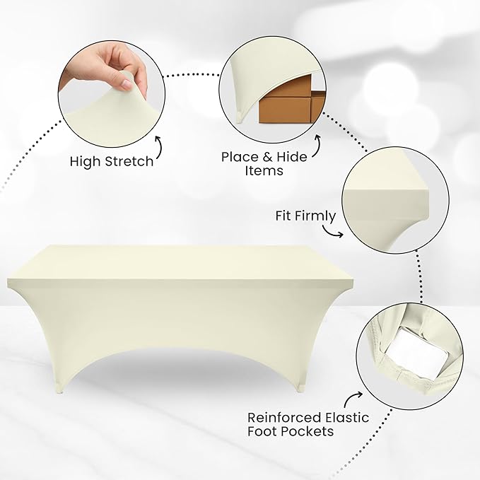 Utopia Kitchen 6FT Spandex Tablecloth [1 Pack, Ivory] 200 GSM Stretch, Fitted, Washable and Wrinkle Resistant Table Cloth Rectangle Cover for Trade Shows, Wedding, Parties [72Lx30Wx30H Inch]