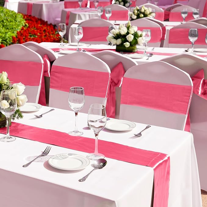 Aneco Satin Table Runner 12 x 108Inch Long Bright Silk and Smooth Fabric Party Table Runner for Wedding Banquet Party Decoration (Gradient Hot Pink)