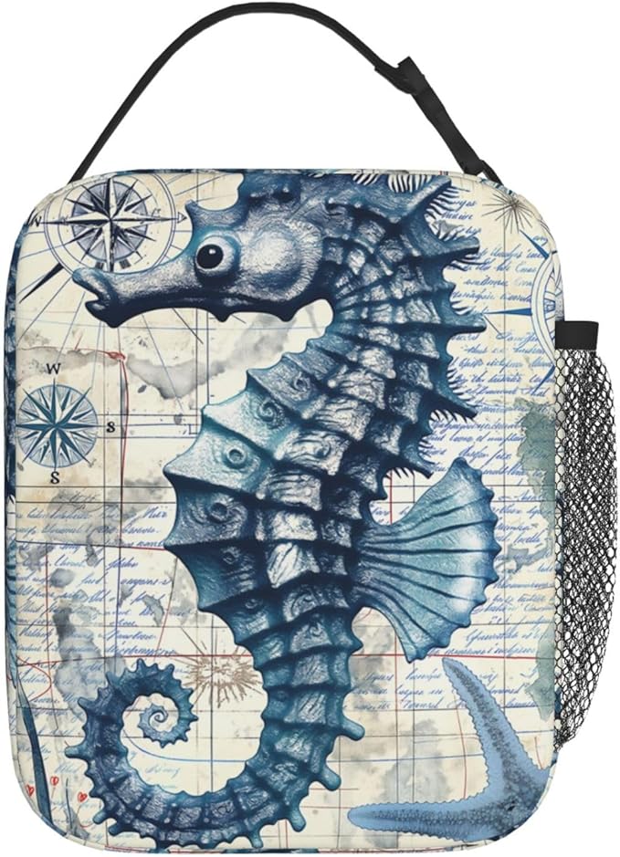 VANZEV Sea Horse Lunch Box for Adults Women Girls Boys Kids Nautical Ocean Animal Theme Lunch Box Insulated Cooler Reusable Lunch Bag Container Gifts for Work Office Picnic Travel School