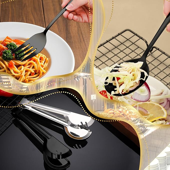 24pcs Serving Utensils Set, Large Stainless Steel Serving Utensils - Durable for Buffets, Dinner Parties, Weddings and Restaurants (Black)