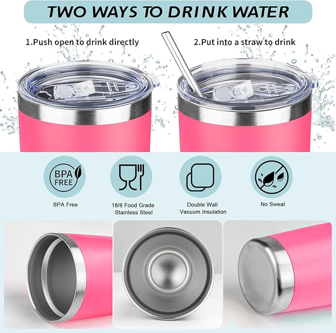 ATIKZHE 20oz Tumbler with Straw and Brush, Stainless Steel Vacuum Insulated tumbler, Double Wall Insulated Coffee Tumbler for Outdoor, Home, Travel,Office (Peach,1pcs)