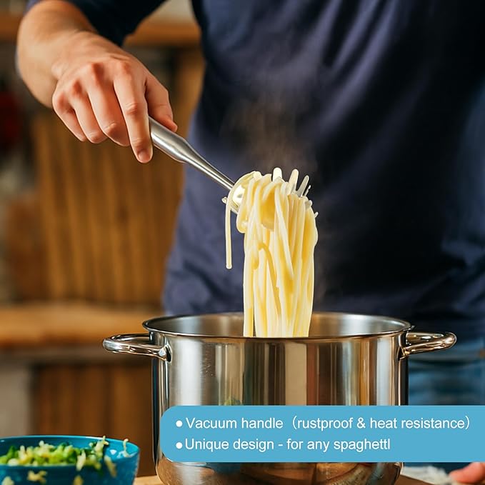 Stainless Steel Soup Ladle and Spaghetti Spoon Set - Large Ladle Spoon, Pasta Strainer, Durable Kitchen Cooking Utensils for Stirring, Serving Pasta, Soup & Sauce竊똂hristmas Gifts