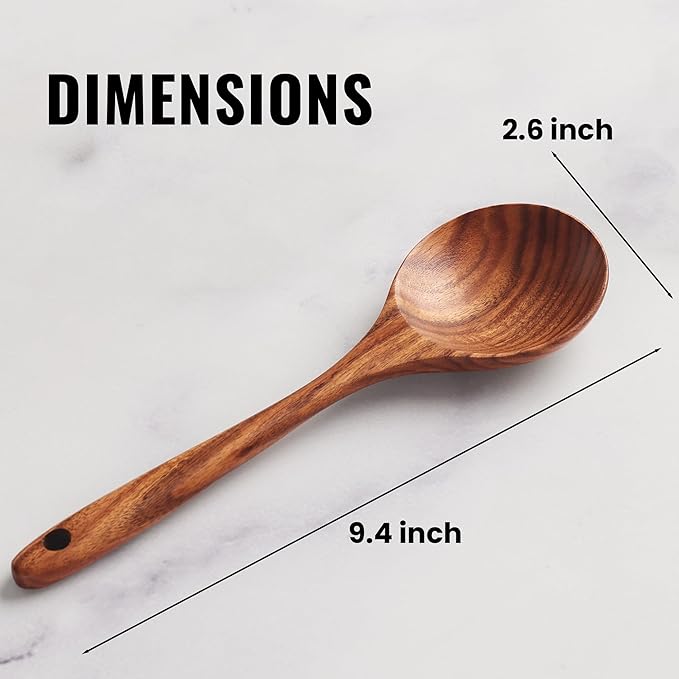 Zulay Kitchen 9.4" Teak Wooden Cooking Spoon ??Durable, Non-Stick Wooden Utensil for Cooking, Stirring, Mixing & Serving ??Heat-Resistant, Smooth Finish Kitchen Spoon for Nonstick Cookware