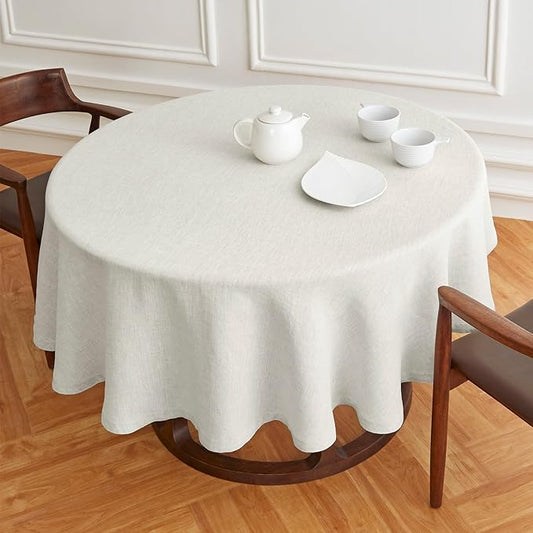 Solino Home Linen 60 Inch Round Tablecloth - 100% Pure Linen Light Flax Round Tablecloth - Machine Washable Table Cloth for Spring, Easter - Sonoma