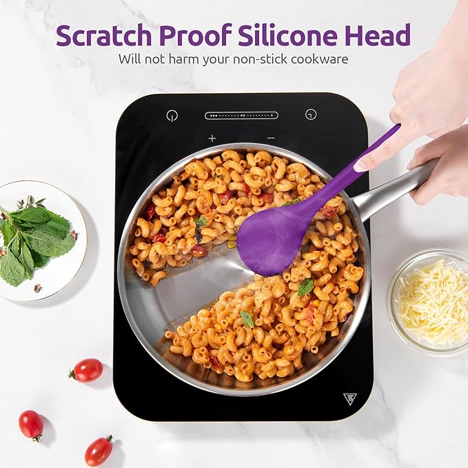 600쨘F Heat Resistant Silicone Spoon: U-Taste 13.3in Solid Kitchen Cooking Spoon, Nonstick Food Grade Large & Long Soup Rubber Utensil for Mixing, Serving, Stirring, Basting, for Pot Cookware (Purple)