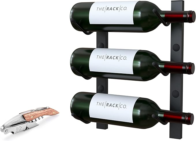 Y-Furniture The Rack Co. - Wall Mounted Wine Rack, Wine Storage (Satin Black Finish) (Alloy Steel, 3 Bottles)