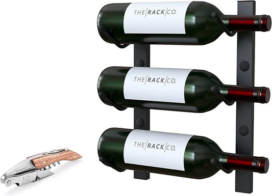 Y-Furniture The Rack Co. - Wall Mounted Wine Rack, Wine Storage (Satin Black Finish) (Alloy Steel, 3 Bottles)