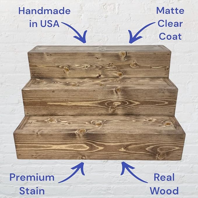 Handmade Tiered Display Shelving - Three Tier Bar Display - Bar Organizer - Liquor Bottle Display (36" with Back, Special Walnut)
