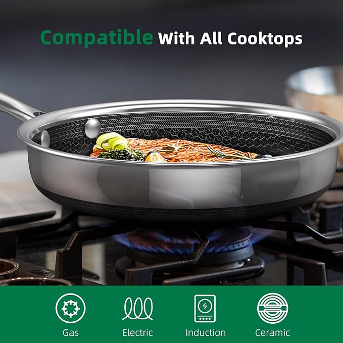 MOMOSTAR Hybrid Nonstick 6-Piece Fry Pan Set, 8, 10, and 12-Inch Pots and Pans with Tempered Glass Lids, Stay-Cool Handles, Dishwasher-Friendly, Induction Ready, Compatible with All Cooktops